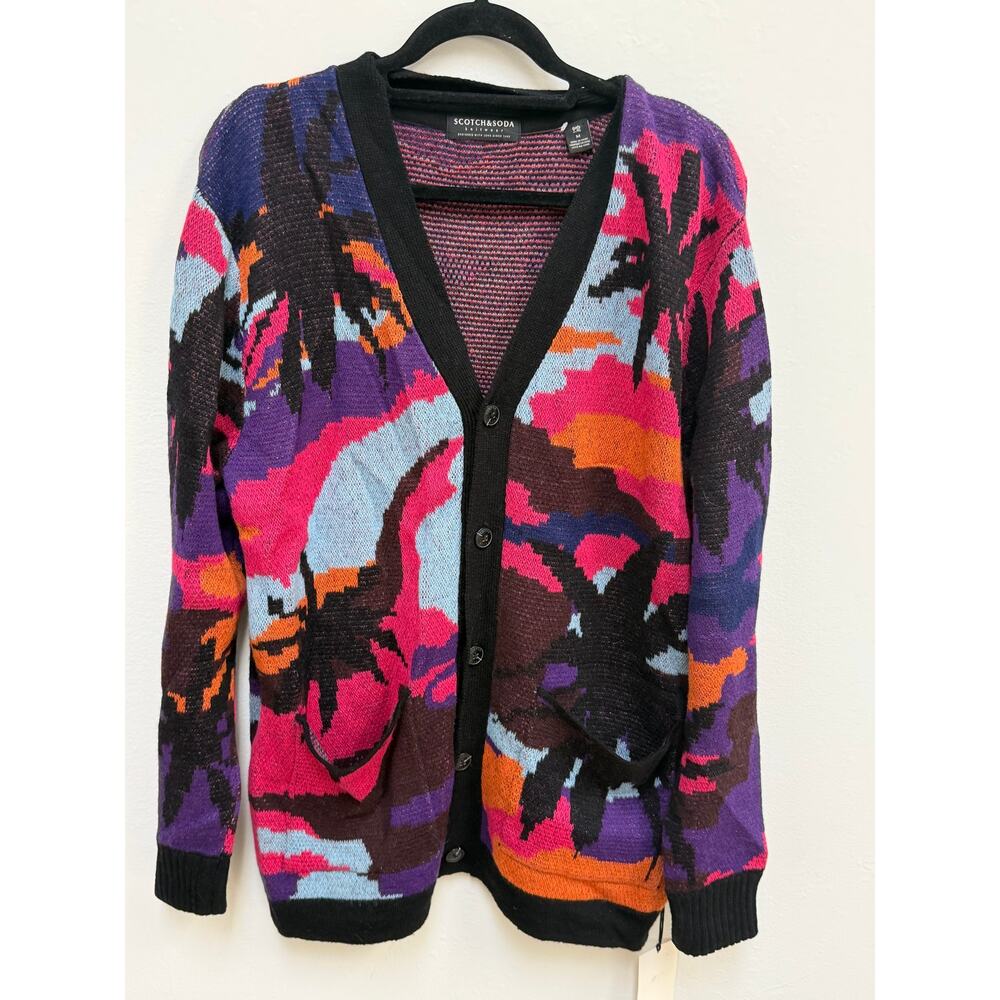 Scotch & Soda Colorful Abstract Wool Blend Button Front Cardigan Sweater M NWT - Picture 2 of 8